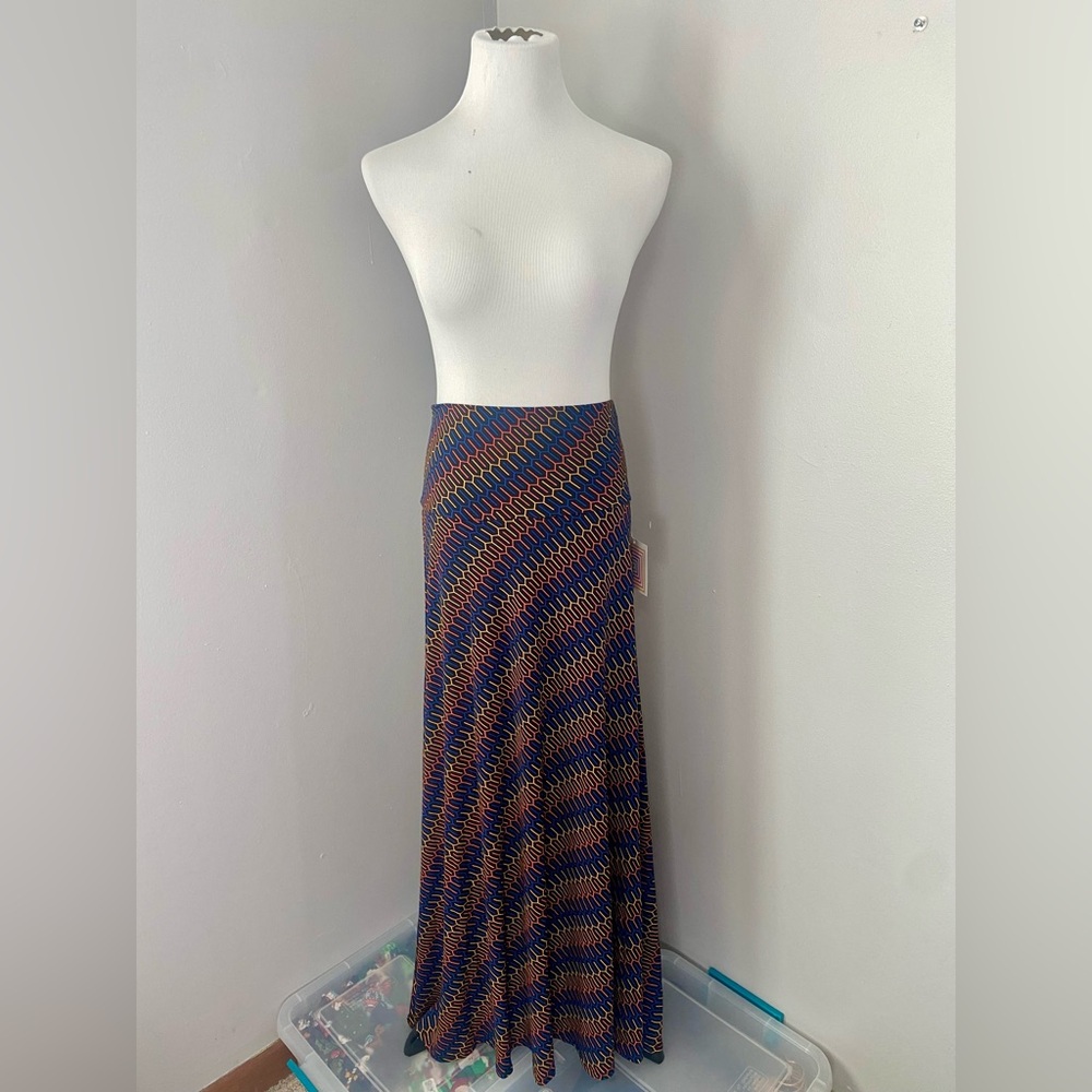 LuLaRoe Maxi Skirt NWT Full Length Flowy Black Orange Blue Yellow Geometric